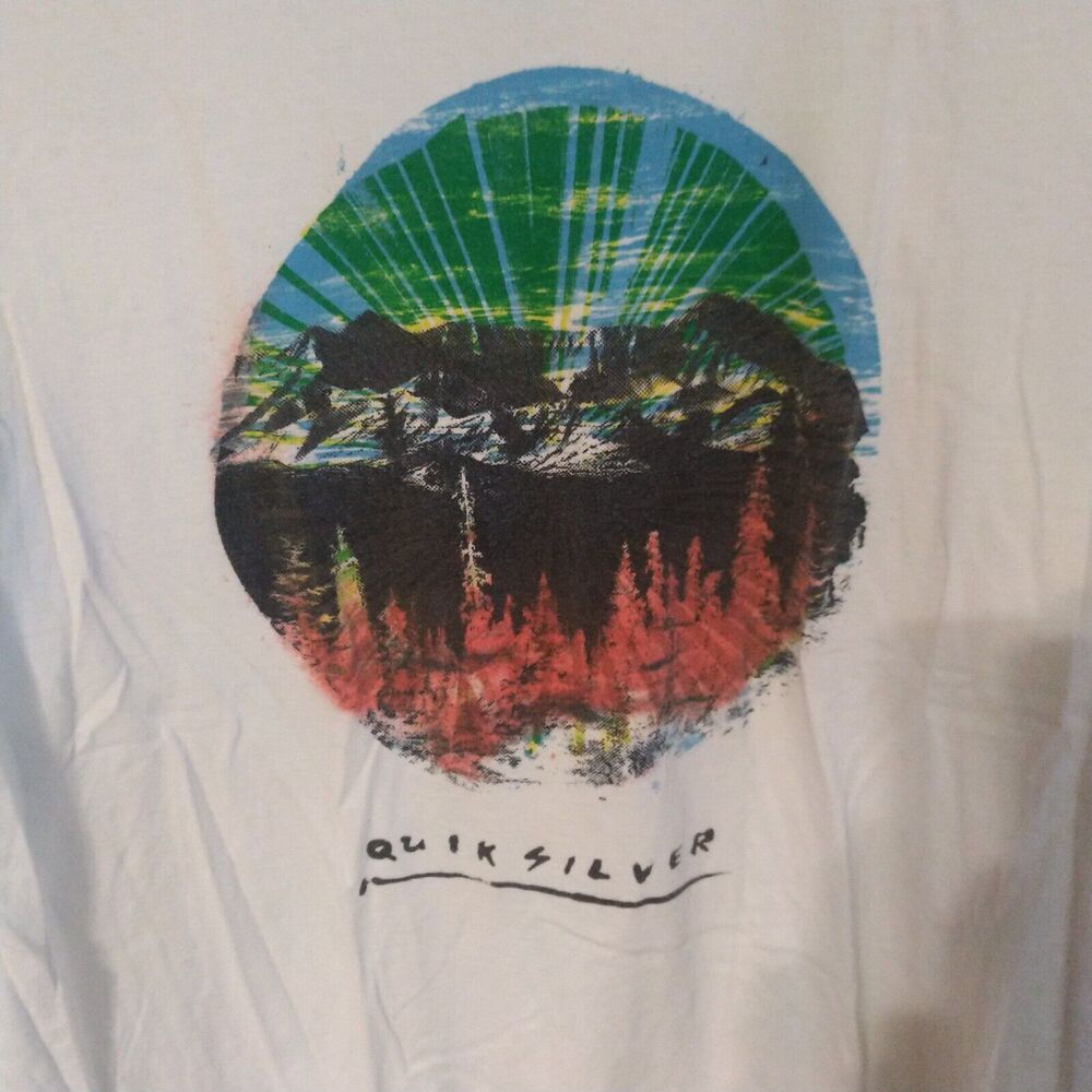 Quicksilver Men's Size L Logo Sunset Graphic T-Shirt White Short Sleeve